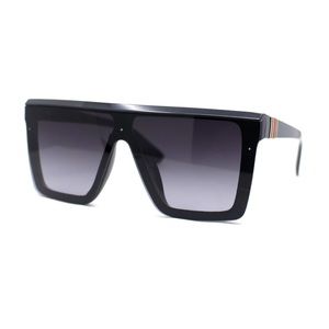 Beveled Flat Top Oversized Shield Plastic Sunglasses